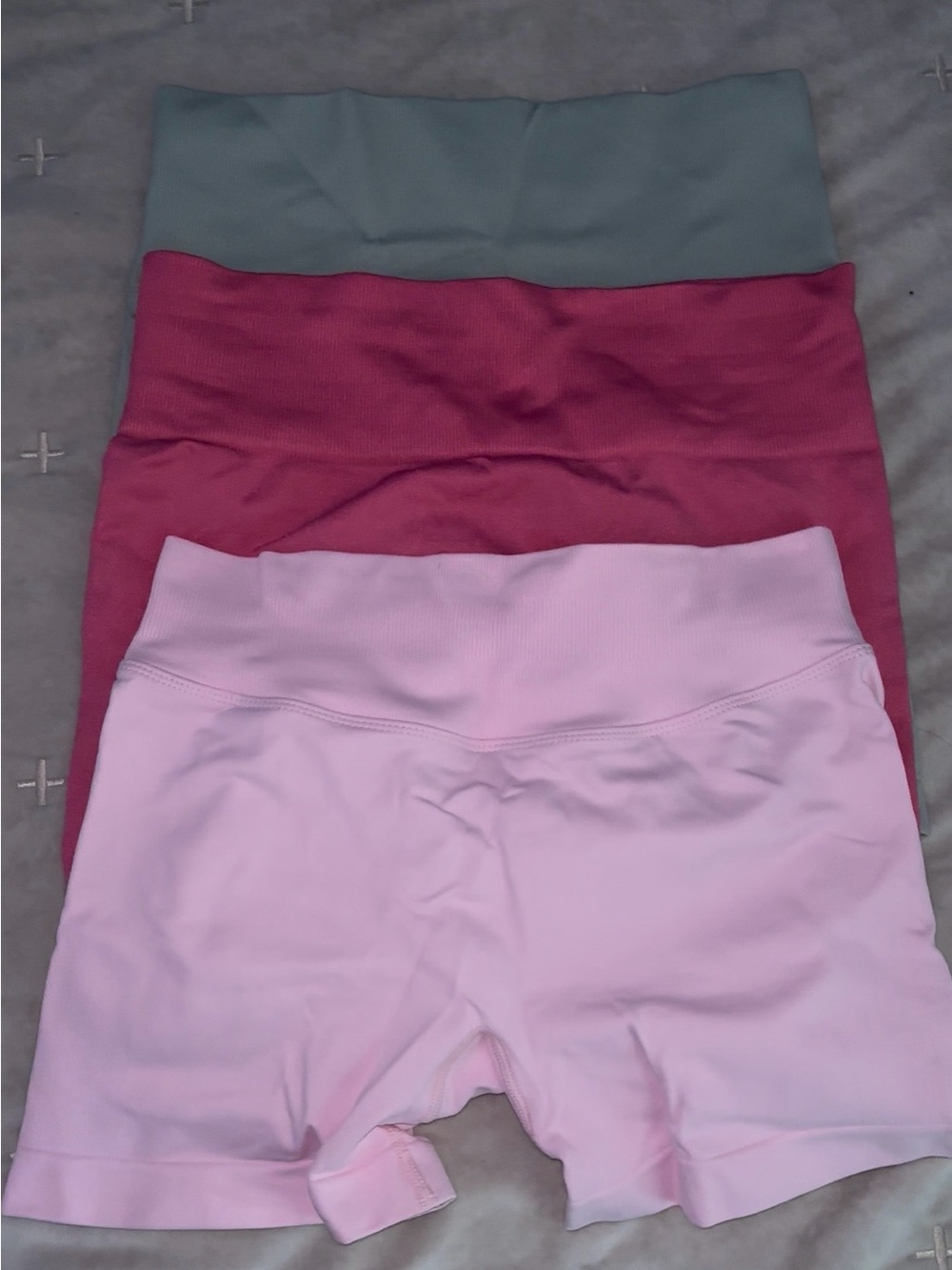Amazon 3-Pack High-Rise Athletic Bike Shorts in Light Pink, Rose Pink & Sage